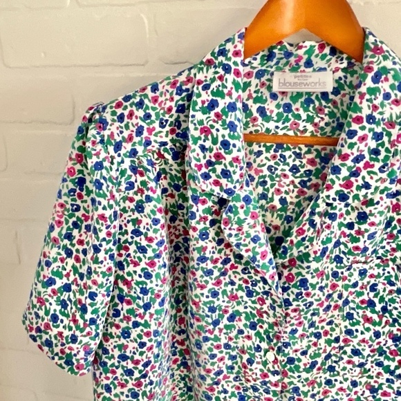 Vintage Button down 80s Coquette Retro Floral Sz Petite 14 - Picture 4 of 7